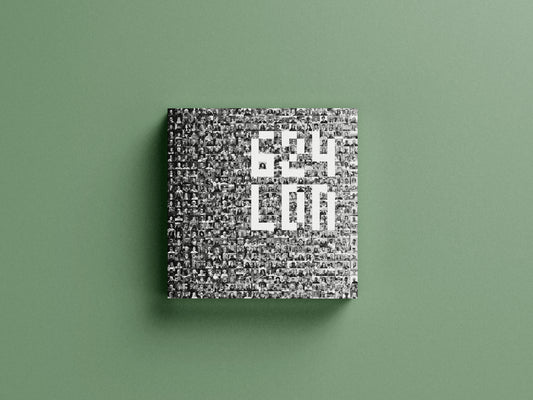 Square book with textured cover and white text on a green background